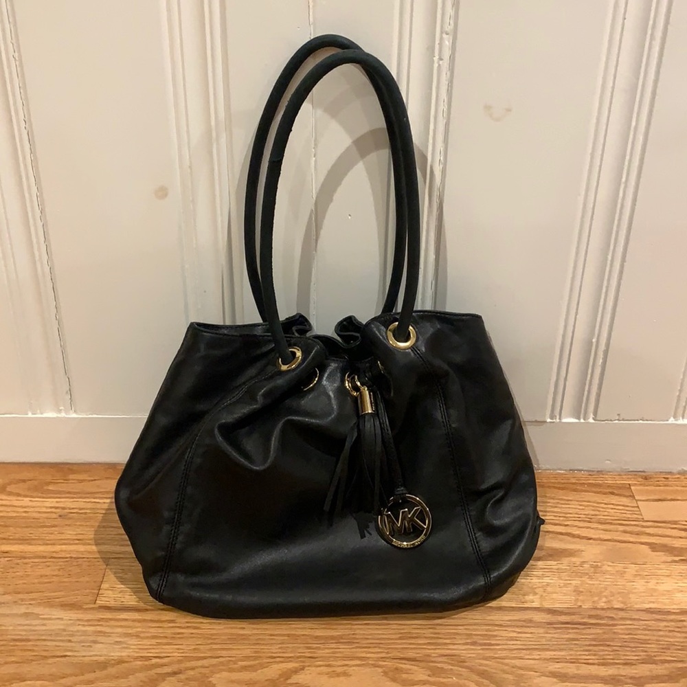 Michael Kors Tassel Drawstring Leather Hobo Bag